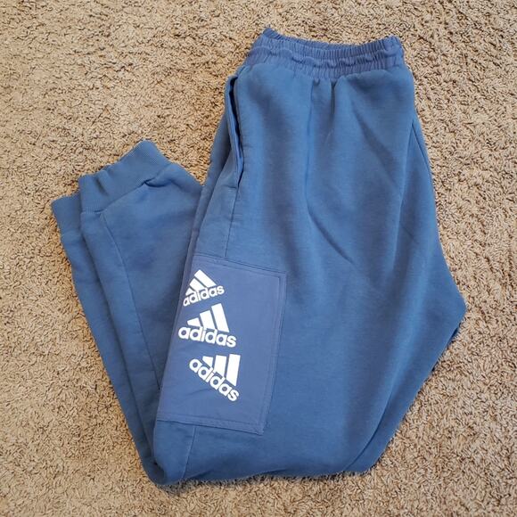 Adidas brand love essentials jogger fleece lined sweatpants blue XL - Picture 1 of 9